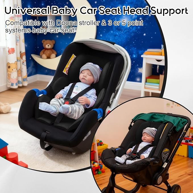 Infant Car Seat Insert with 2 Headrest for Preemie to Toddler, Thickened Baby Car Seat Head Support for Side Impact Protection, Breathabble Newborn Carseat Insert with Filled Spong