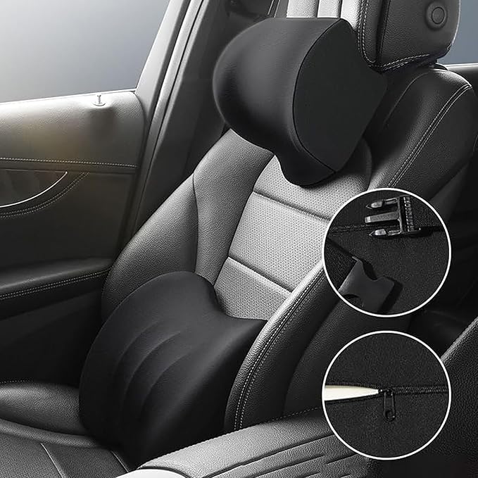 Car Headrest & Lumbar Support Cushion for Toyota RAV4 2012-2024, Ergonomic Car Seat Headrest Memory Foam Neck and Back Pillow Kit Breathable Removable for Driving Fatigue Relief,E/Orange