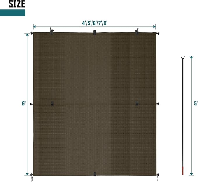 Bynbbur 4'W x 11.5'H Outdoor Patio Shades Foldable Roller Blinds, 220 GSM Sun Shade Roll Up Porch Screens Exterior Shade Cloth for Deck Pergola Backyard, Brown