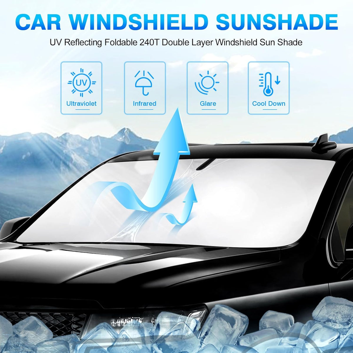 KUST Windshield Sun Shade for Hyundai Santa Cruz 2022 2023 2024 2025 2026 Window Sunshade Sun Visor Protector Foldable Blocks UV Rays Keep Car Cooler