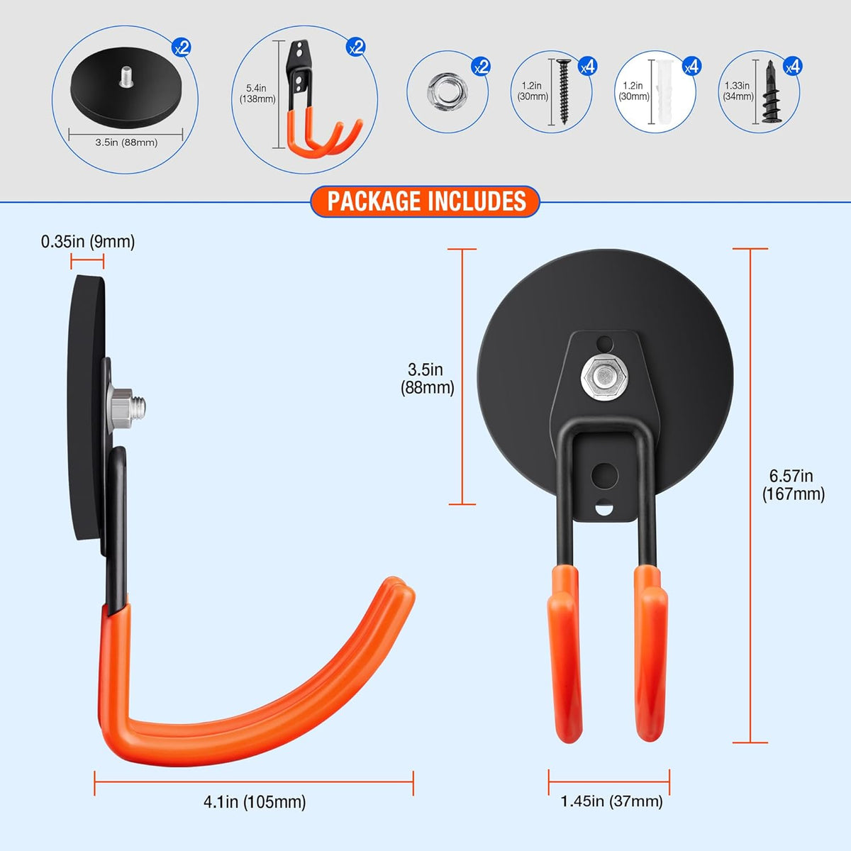 Large Strong Magnetic Hooks For Hanging Heavy Duty, 2PCS 3.5in Neodymium Magnet Storage Utility Hooks, Industrial Magnet Hook, Steel Long Magnetic Holder Hanger Organizer For Garage Garden Power Tools