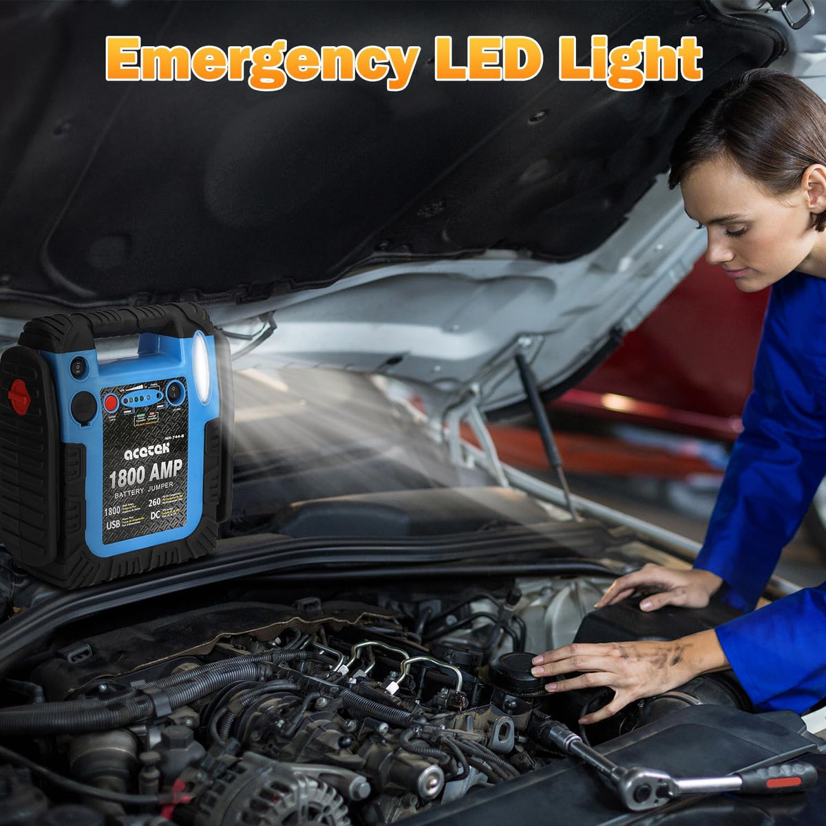 1800 Amp Jump Starter with Air Compressor, acetek Car Battery Jump Starter 260 PSI Tire Inflator, 20000 mAh 12V Auto Lead-Acid Battery Booster (Up to 6L Gas or 6L Diesel Engine) with LED Light & USB