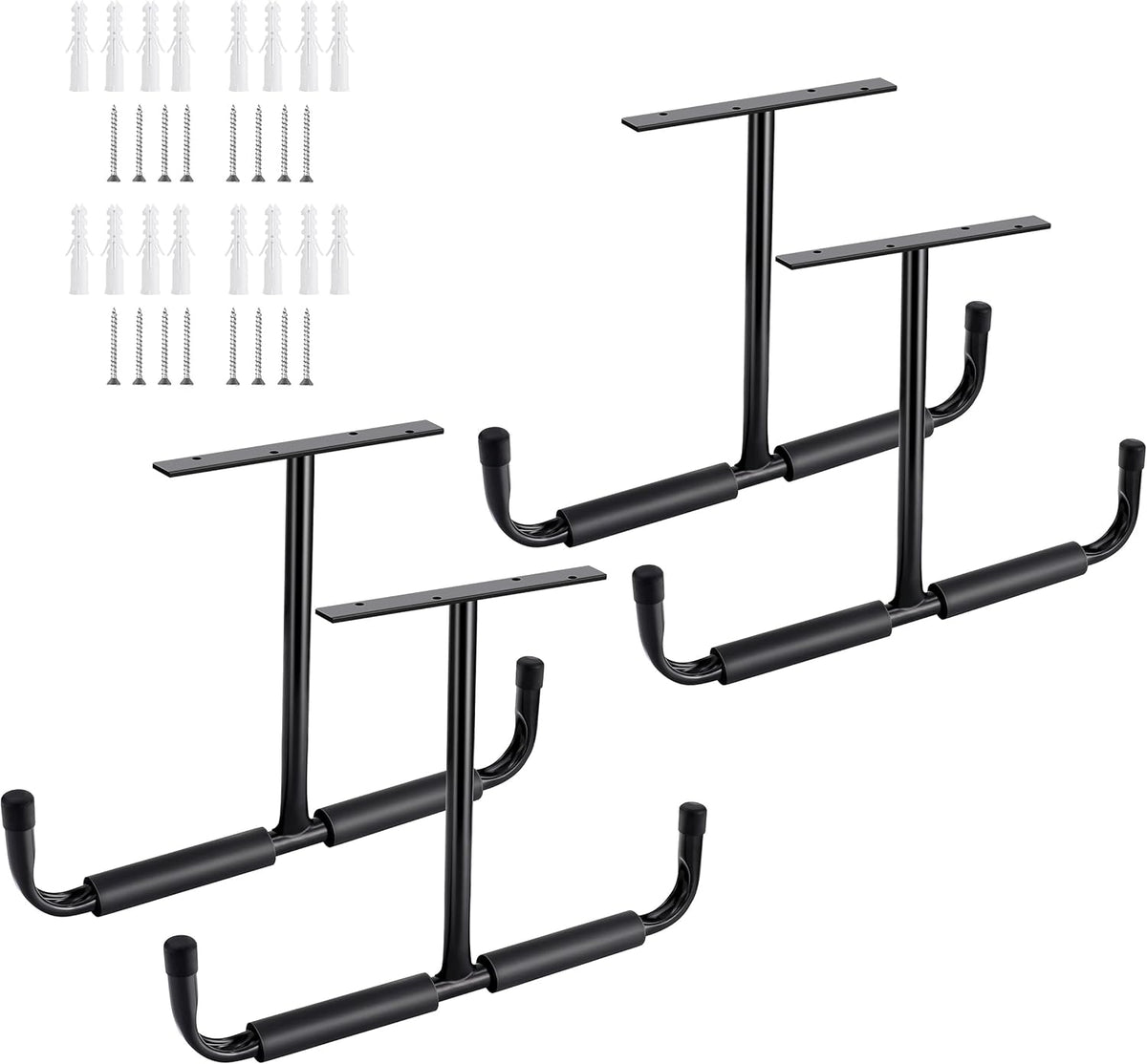 Sinoer Garage Ceiling Storage Hooks,Wall Mounted Hooks, Heavy Duty Utility Hooks for Ladder,Bike,Wood, Tools & Other Bulky Items (4 Pack, Black)