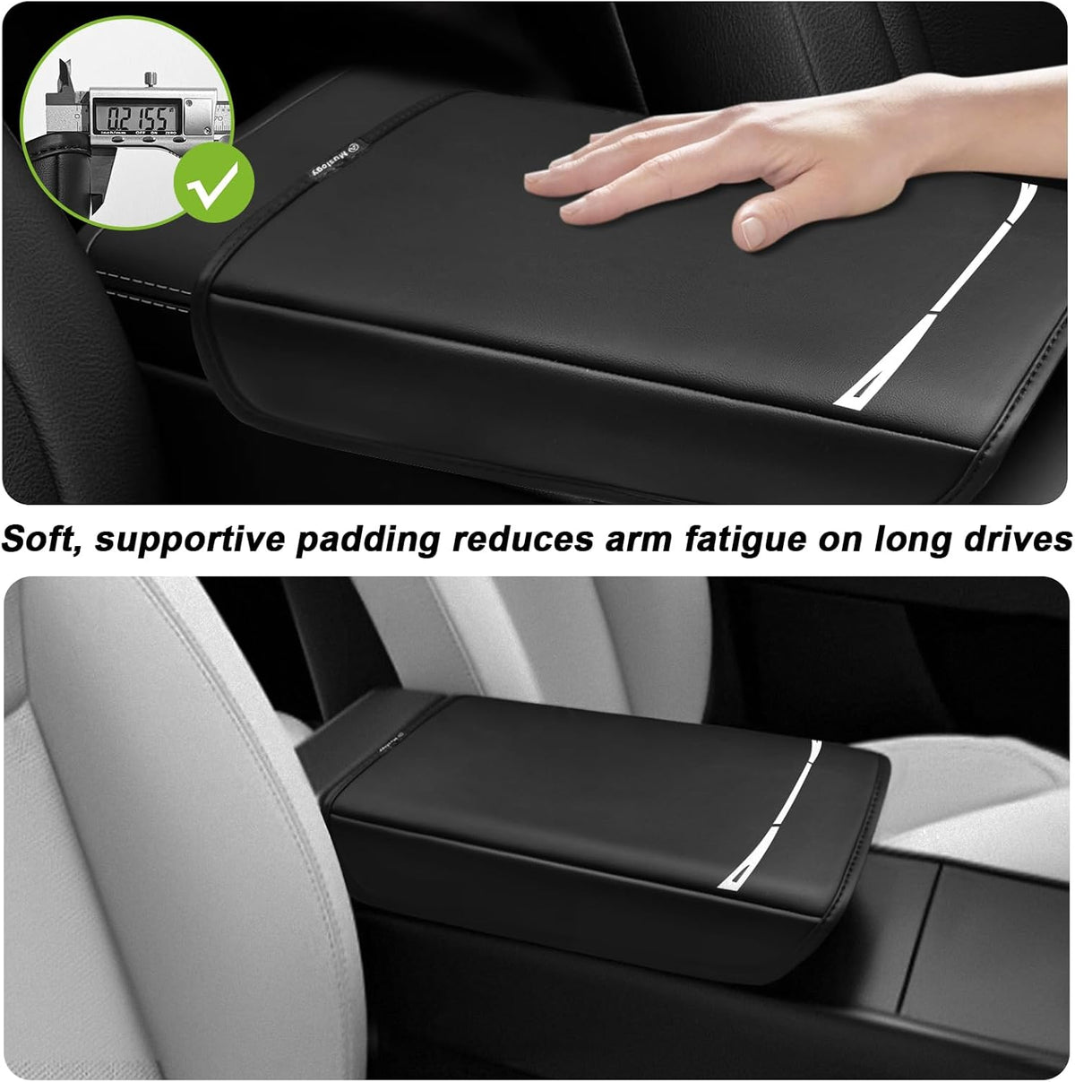Muslogy Center Console Armrest Cover Compatible with Tesla Model Y Refresh 2026 Comfort Armrest Pad Arm Rest Cushion Vegan Leather Protector Regular Thick (25+ |Juniper| Black, Regular)