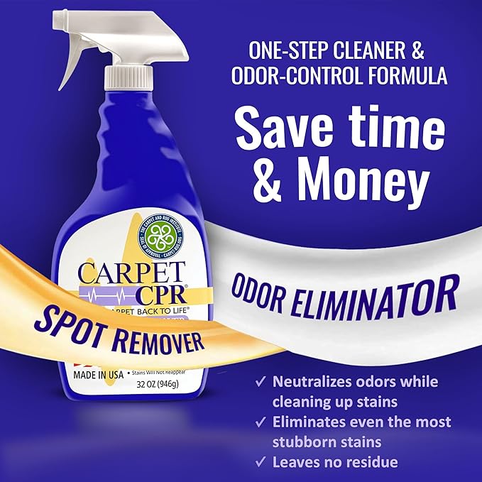 Carpet CPR Spot & Stain Remover Spray – Heavy Duty Carpet Cleaner for Pet Messes, Coffee & Tough Stains (32 Fl Oz (Pack of 2))