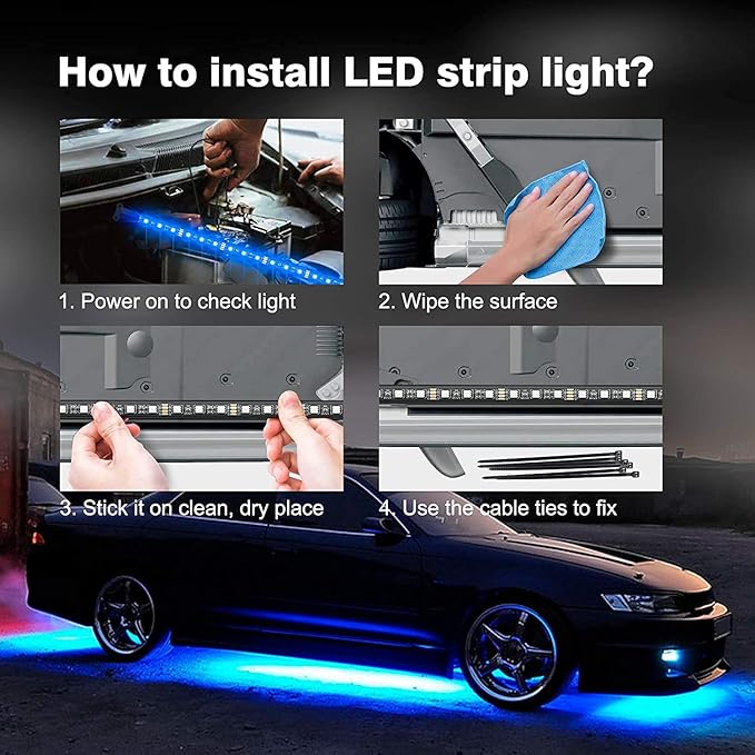 Underglow Car Lights, 4 pcs RGB-IC Smart LED Lights with APP and Remote Control, 16 Million Colors DIY Sound Active Function Music Mode, Underglow Kit for Car, SUVs, Trucks (Dream Color)