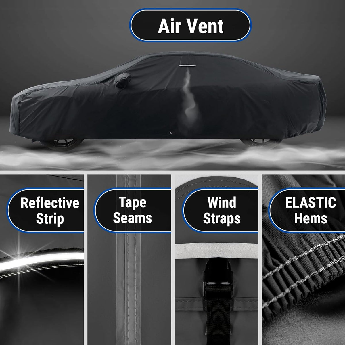 iCarCover Custom Car Cover for Chevy Caprice Sedan (2011-2017) Waterproof All Weather Rain Snow UV Sun Protector Full Exterior Indoor Outdoor Car Cover (Stripe - Black/Gray)