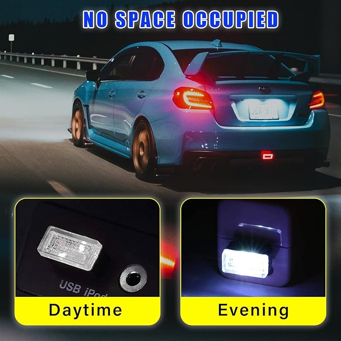 Augeny 4 PCS USB LED Car Interior Atmosphere Lamp, Plug-in USB Decor Night Light, Portable Auto Ambient Lighting Kit, Universal Vehicle Interior Accessories for Most Cars (White & Blue)