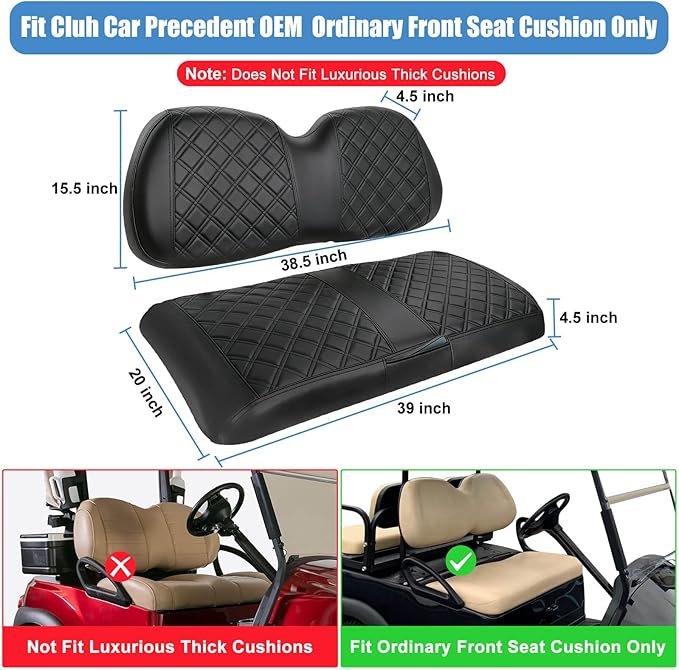 MOSNAI Club Car Precedent Seat Covers, Golf Cart Seat Covers for Club Car Precedent OEM Ordinary Seat, Front Seat Cover with Concave and Convex Design, Thick Vinyl Leather Comfortable/Easy to Clean