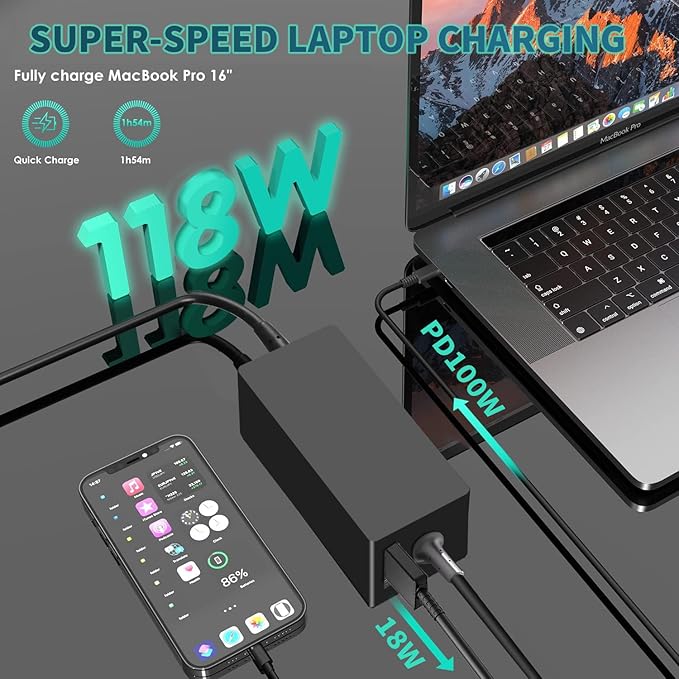 100W USB C Laptop Car Charger for Dell Latitude/Dell XPS, Lenovo Thinkpad/Yoga/IdeaPad, MacBook Pro/Air, HP Spectre/Elitebook, LG Gram, Samsung Acer Asus Chromebook Charger