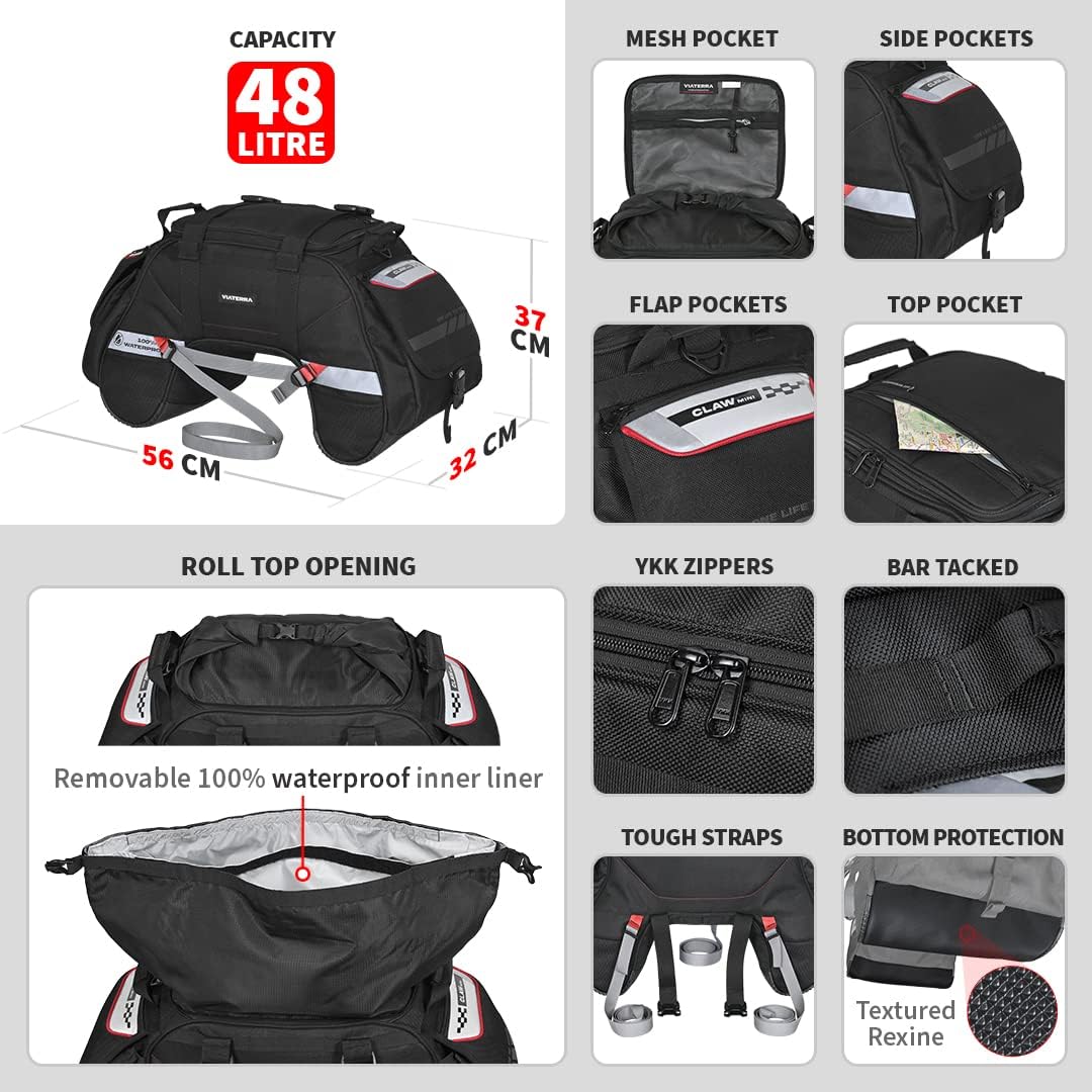 ViaTerra Claw Mini Waterproof Tail Bag | Compatible with Sports & Street Motorbikes | Waterproof