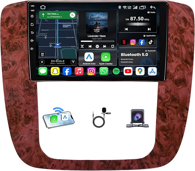 8Core 4+64GB Android 13 Radio for 2007-2013 Chevy Tahoe Suburban: Silverado GMC Yukon: 9" 1280 * 800P IPS Touchscreen Wireless CarPlay Android Auto FM/AM/DSP 5G WiFi Bluetooth GPS Backup Camera SWC