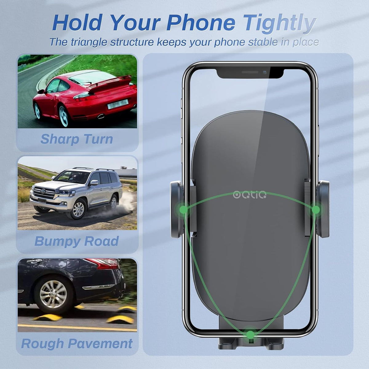 OQTIQ 13" Gooseneck Car Phone Mount – Windshield & Dashboard Holder with Strong Suction Cup, Anti-Shake Stabilizer, One-Button Release – Compatible with iPhone 16/15/14 and All Smartphones