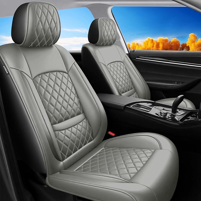 Fit Ioniq Car Seat Covers for Hyundai Ioniq 2017-2026 - Premium Leather, Waterproof, All-Weather, Airbag Compatible, Anti-Slip, Breathable, Easy Install, Seat Protectors, Full Set, Gray