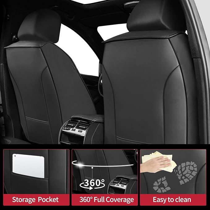 Fit Sonata Car Seat Covers for Hyundai Sonata 2004-2024 2025 2026 - Upgraded Premium Waterproof & Breathable Leather, Airbag Compatible, All-Weather Seat Cushion Protector (Full Set, Black)