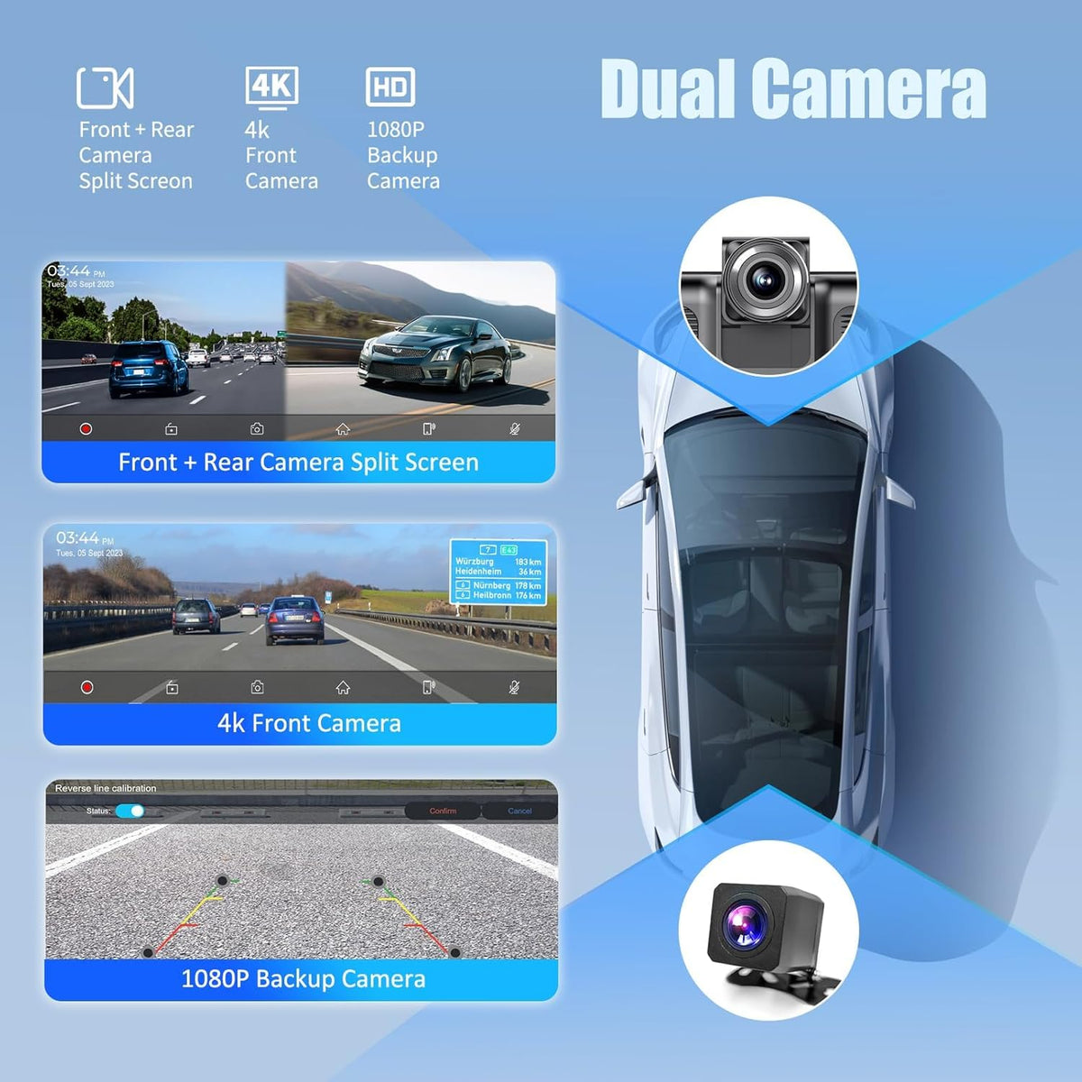Wireless Carplay Screen, 10.26"Portable Car play & Android Auto Touch Screen, Bluetooth Double Din Car Stereo with 4K Dash Cam,1080P Backup Camera/Mirror Link/Voice Control/GPS/AUX/FM for All Vehicles