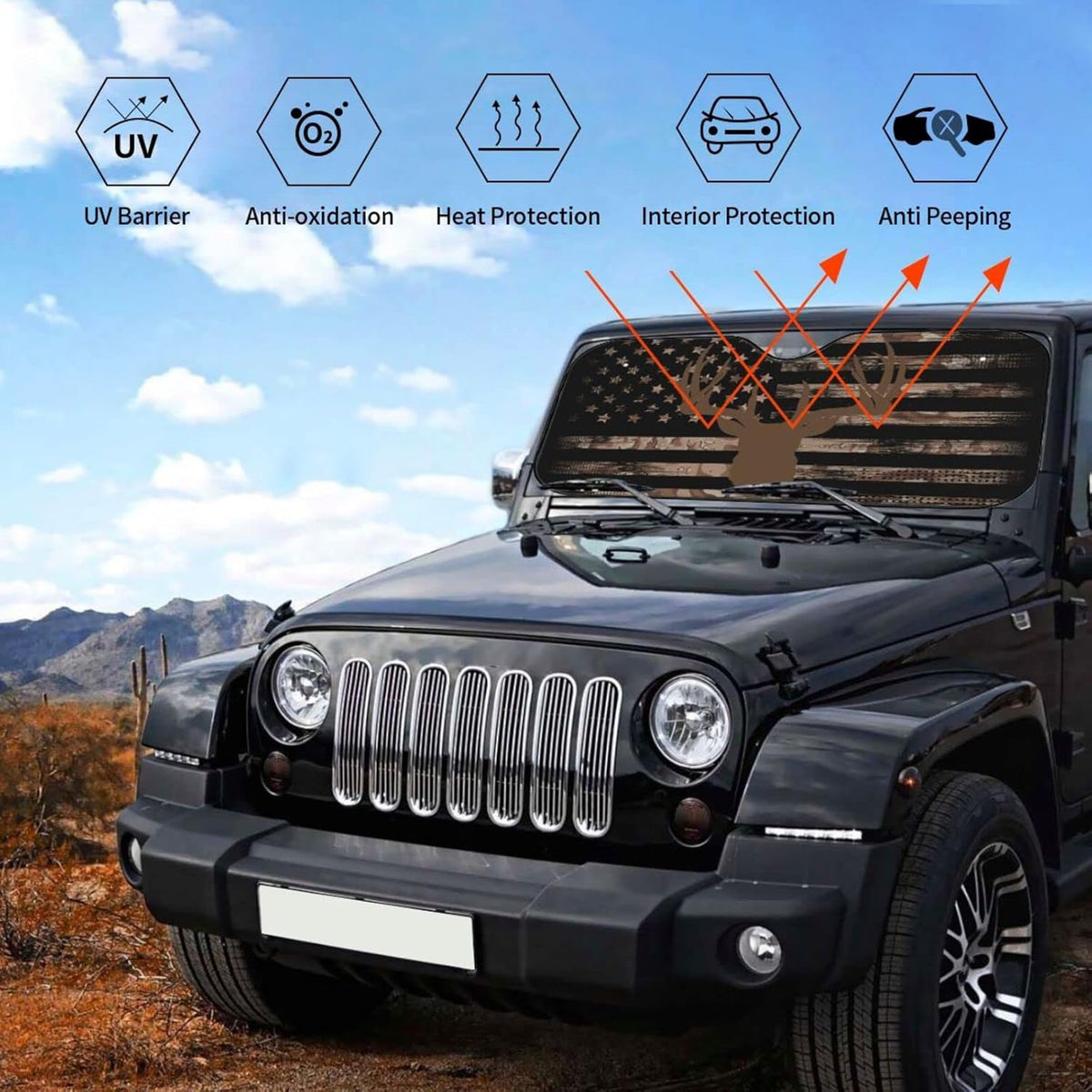 American Flag Camouflage Car Windshield Sunshade Front Window Sun Visor Protector Foldable Shield Cover for Truck SUV