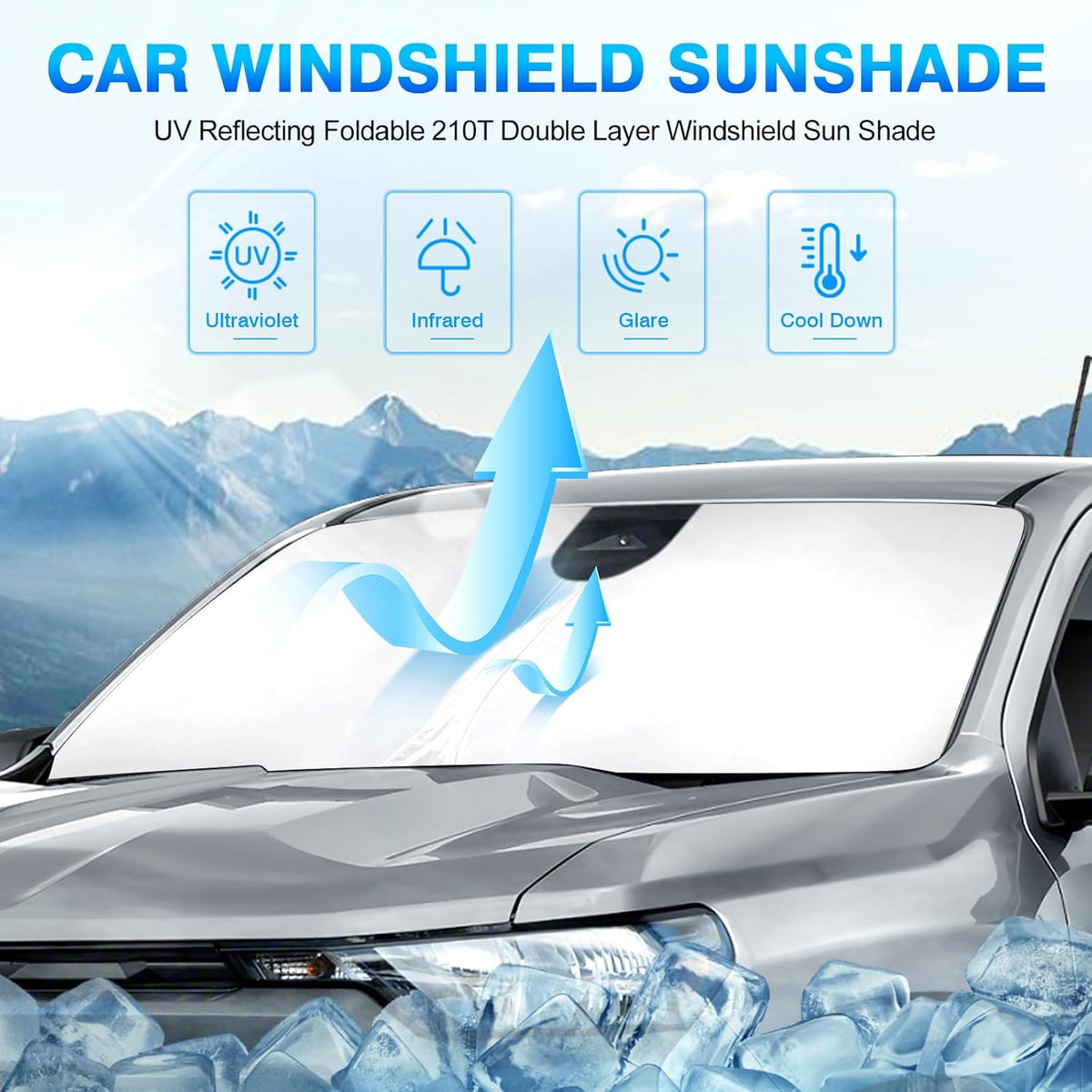 KUST Windshield Sun Shade for Chevrolet Colorado 2023-2025 2026 Custom Fit Sunshade Foldable Sun Visor Protector Blocks UV Rays Keep Car Cooler