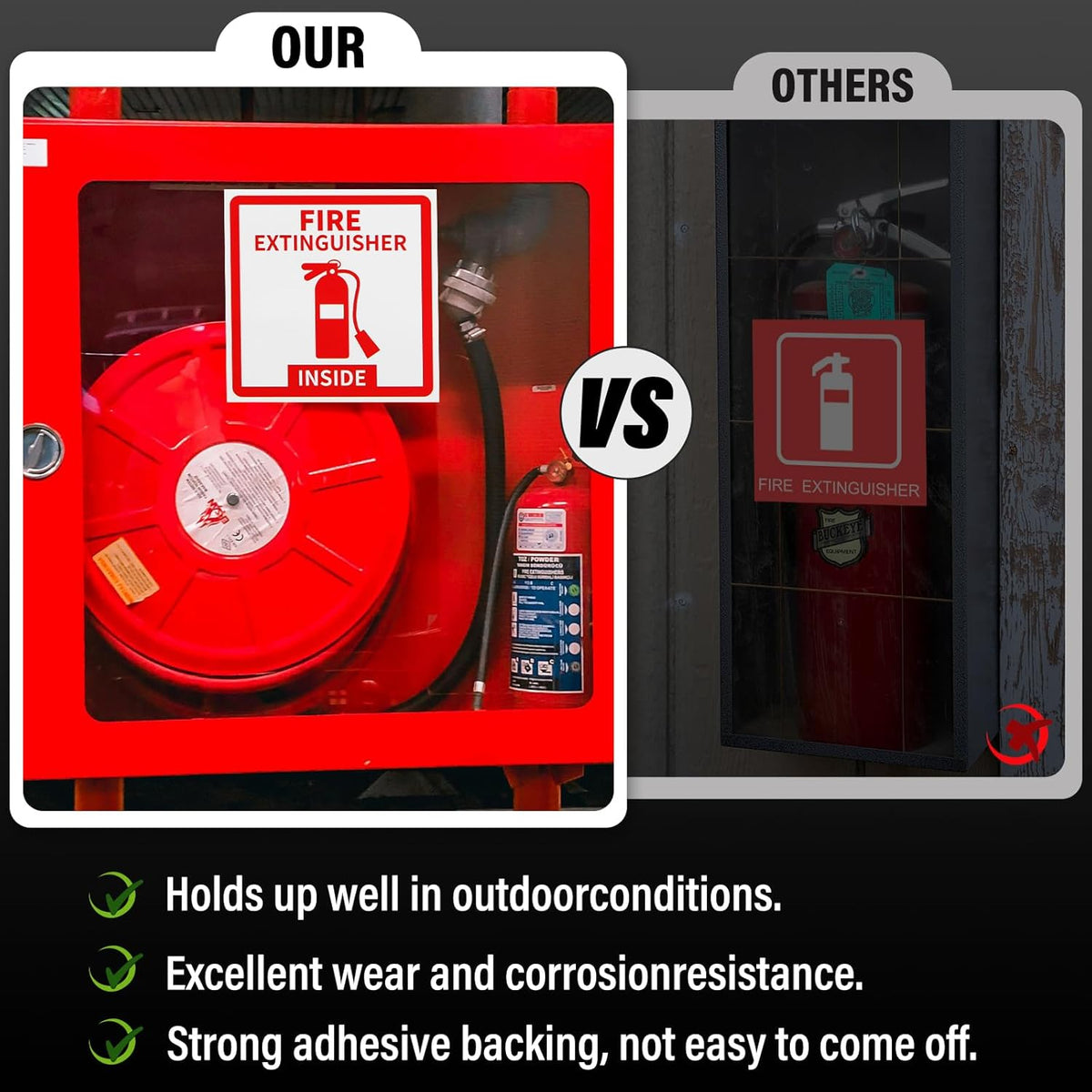 Madrigal Fire Extinguisher Inside Sticker Sign,8Pack 3x3" Self-Adhesive Vinyl, Weatherproof & UV Protected for Cars, Trailers, Rv's, Trucks and Vehicles, Red on White