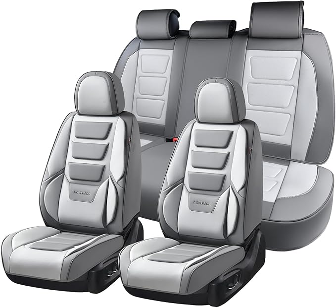 Coverado Car Seat Covers Full Set, Seat Covers for Cars, Front Seat Covers and Back Seat Cover Waterproof Leather Automotive Seat Cover, Universal Car Interior Protectors Cushion for Most Cars