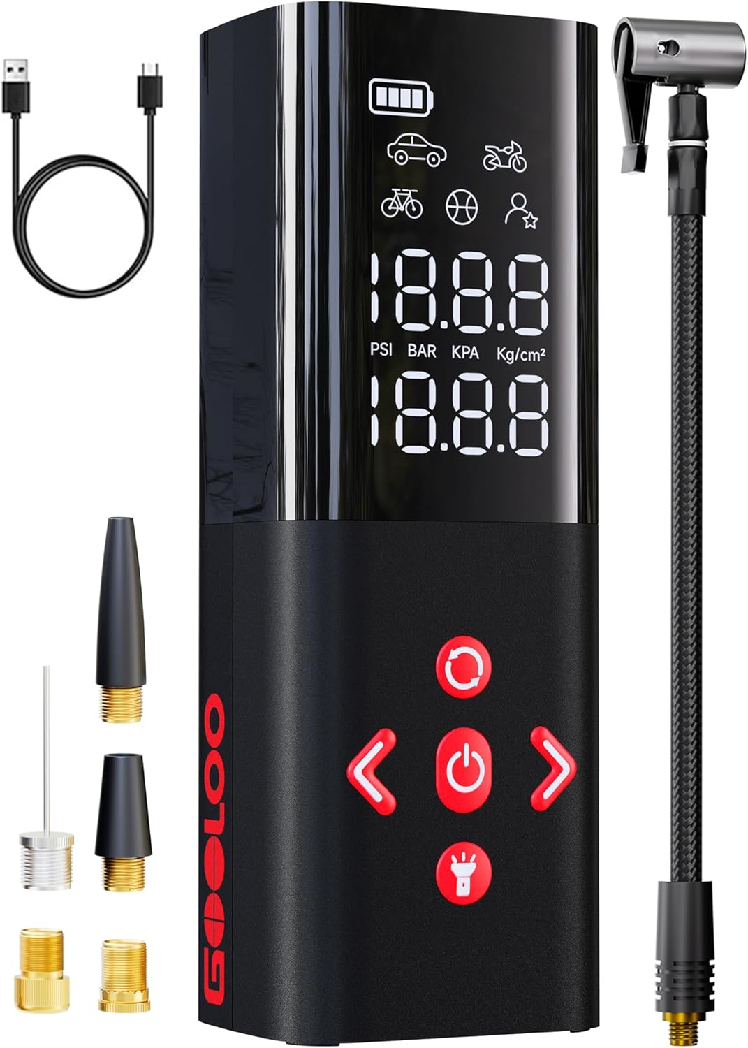 GOOLOO AP150 Tire Inflator Portable Air Compressor, 2X Faster 150PSI Cordless Air Pump with Auto-Shutoff, Portable Bike Pump with Tire Pressure Gauge, Electirc Tire pump for Car, Motorcycle, Ball, Red