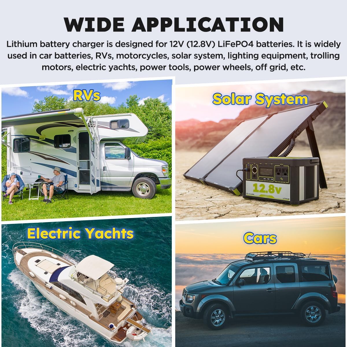 12V 20A Lithium Battery Charger 14.6V LiFePO4 Battery Charger for 12.8V LiFePO4 Lithium Deep Cycle Rechargeable Battery 0V Wake Up 12 Volt Charger with 2 Connectors for RV, Boat, Car, Marine, Solar