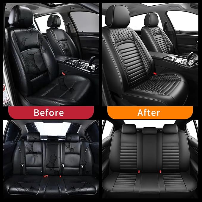 Fit Kona Car Seat Covers for Hyundai Kona 2018-2024 2025 2026 - Upgraded Premium Waterproof & Breathable Leather, Airbag Compatible, All-Weather Seat Cushion Protector (Full Set, Black)