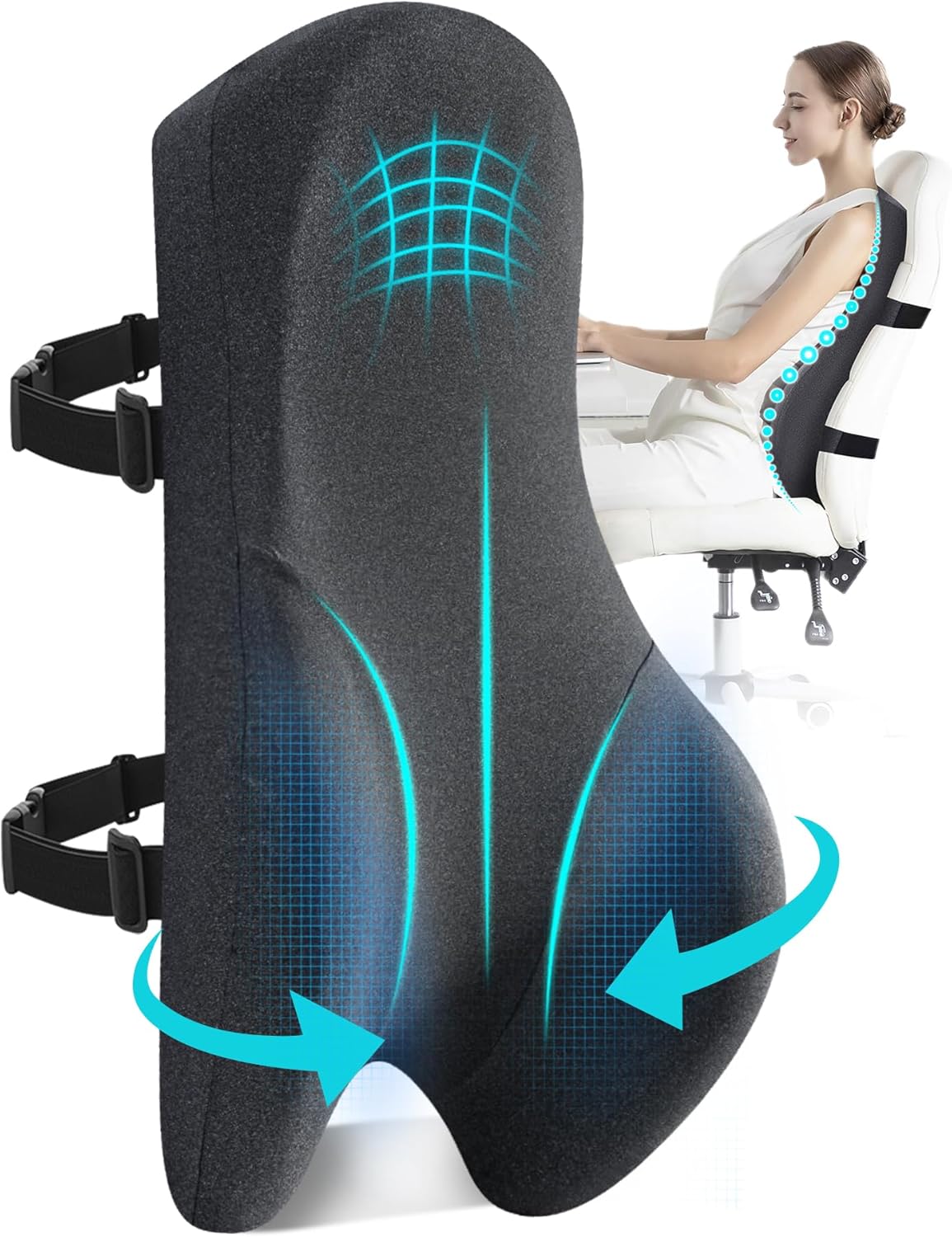 Teemour High Back Support Pillow for Office Chair, Fully Support Entire Back Cushion Pain Relief Promotes Posture- Memory Foam Lumbar Support Pillow for Offfice Chair, Desk, Gaming Chair