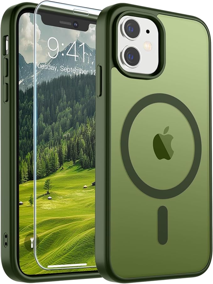 SUPFINE Magnetic for iPhone 11 Case(Compatible with MagSafe)(Military Grade Drop Protection) Slim Translucent Matte Shockproof with Anti-Fingerprint Phone Case,Cangling Green