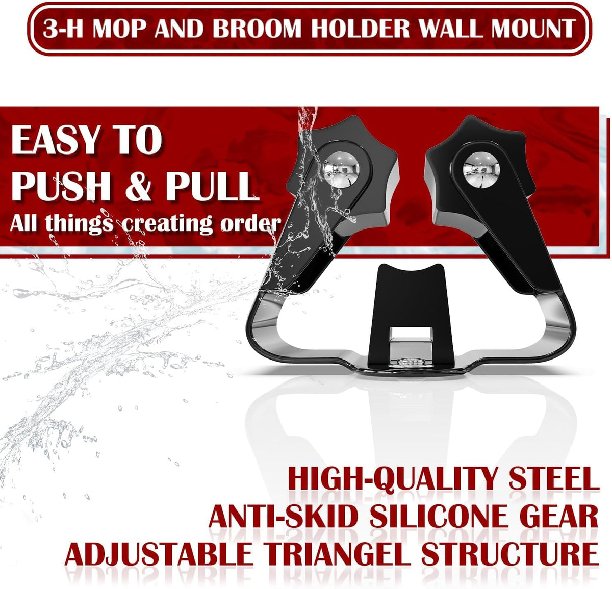 3-H Stainless Steel Broom Holder Wall Mount 15-Pack- Heavy Duty Mop Organizer, Wall Mounted Broom Storage with Secure Mounting for Laundry Garage Bathroom