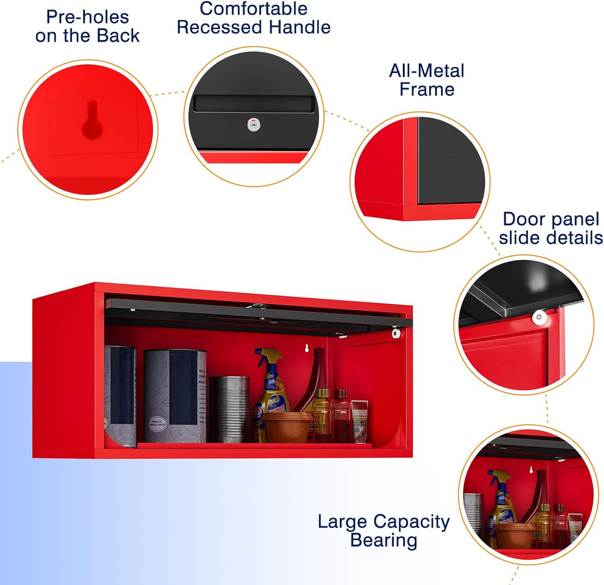 Yizosh Metal Wall Cabinet with Doors, Wall Mounted Storage Cabinet, Floating Tool Cabinet for Kitchen, Basement, Warehouse (Red Black, 13.7" H)