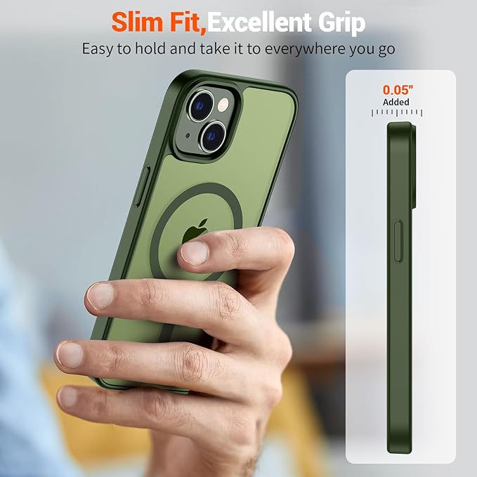 SUPFINE Magnetic for iPhone 15 Plus Case & iPhone 14 Plus Case(Compatible with MagSafe)(Military Grade Drop Protection) Slim Translucent Shockproof with Anti-Fingerprint Phone Case,Cangling Green