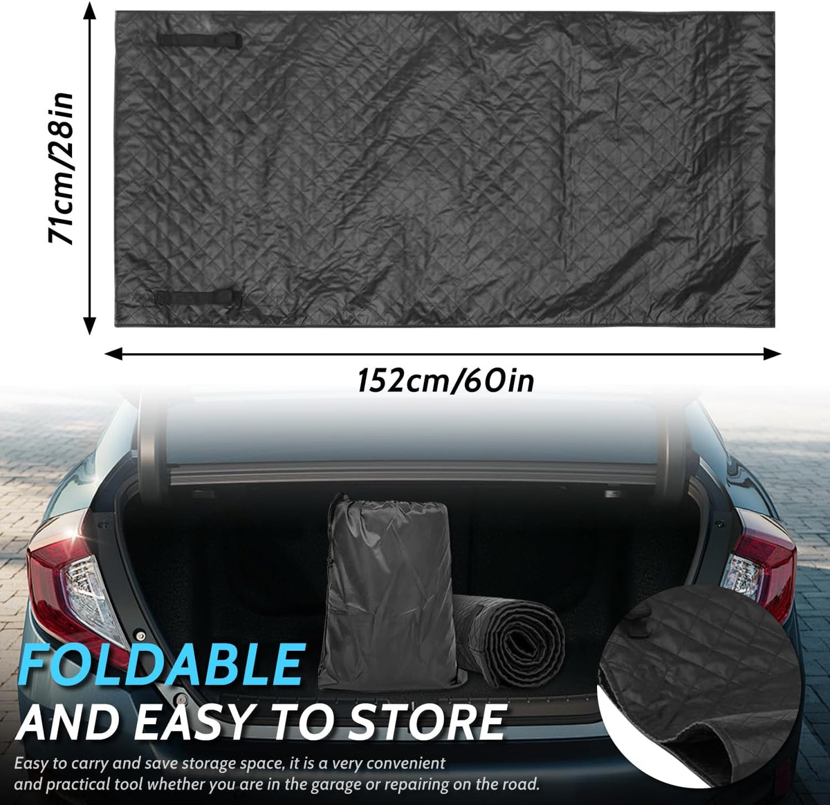 60''x28'' Foldable Car Repair Pad, Black Automotive Maintenance Mat, for Low Clearance, Special Roads, Long-Distance Trucks, Mechanics Pad, Automotive Repair Mat
