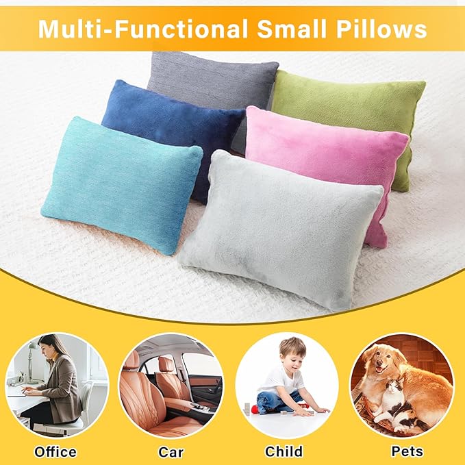 2 Pack Small Pillow, Cooling Memory Foam Mini Pillow 11 X 7 Inches for Sleeping, Travel, Neck, Knee Support, Tiny Cushion for Pet, Dogs (Grey)