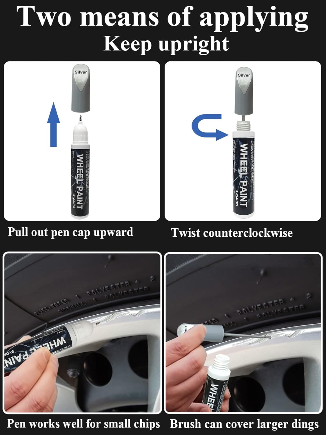 SYOAUTO Silver Rim Touch Up Paint Rim Scratch Repair Pen Wheel Touch Up Paint Car Rim Paint Pen Universal Color Silver Wheel Paint (Silver)