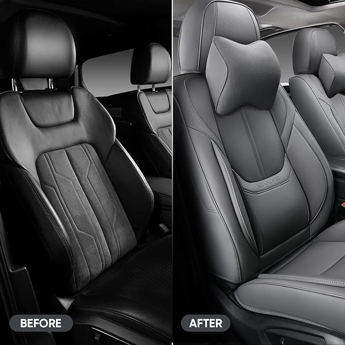 Auto Car Seat Covers Accessories Full Set Leather Cushion Protector Breathable Waterproof Seat Cover for Cars Universal Fit (Grey, Front Pair and Rear)