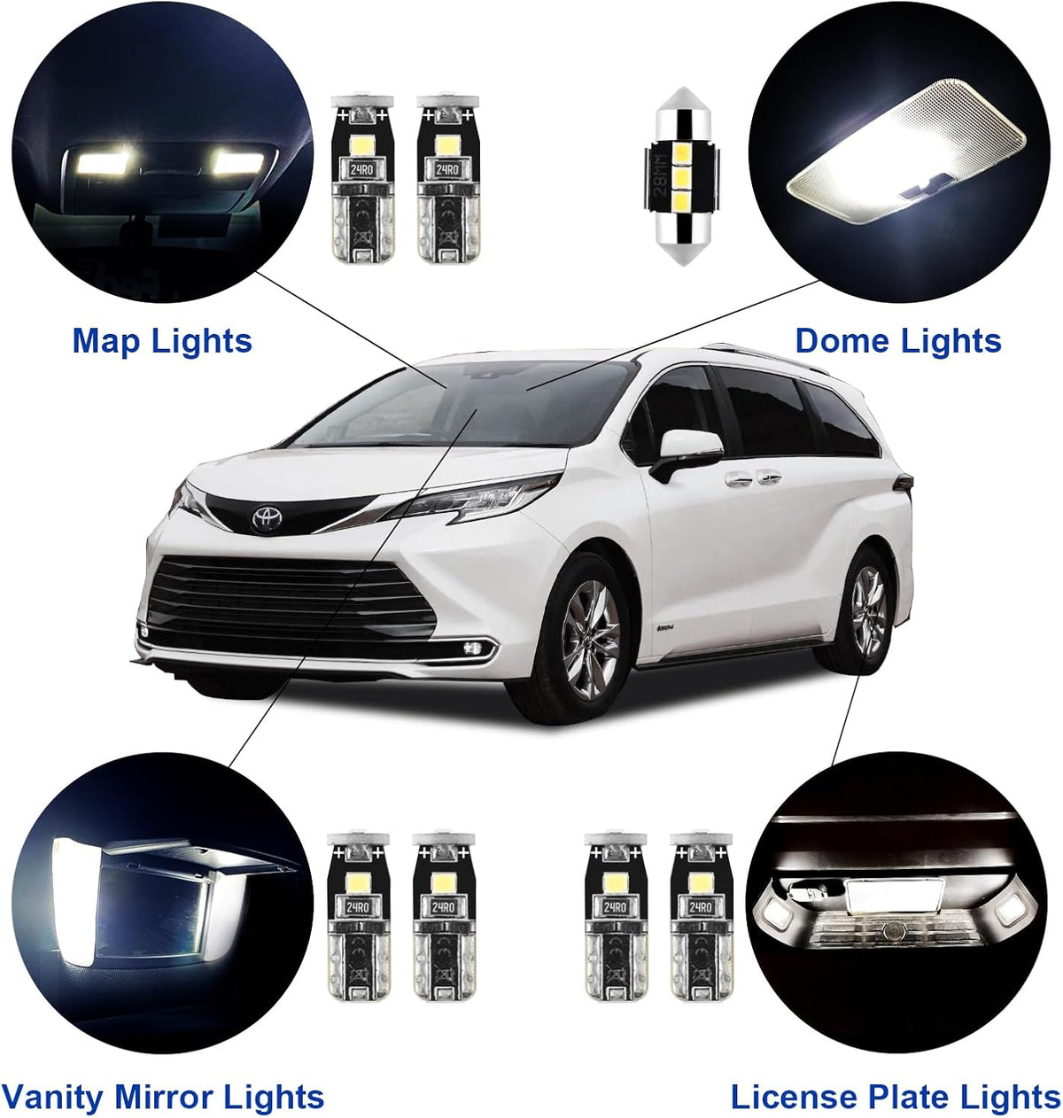16 Pcs Super Bright 6000K White LED Interior Light: Bulbs Kit Package for 2011-2015 2016 2017 2018 2019 2020 2021 Toyota Sienna Lighting Package Kit Includes Light Accessories+ and Install Tool