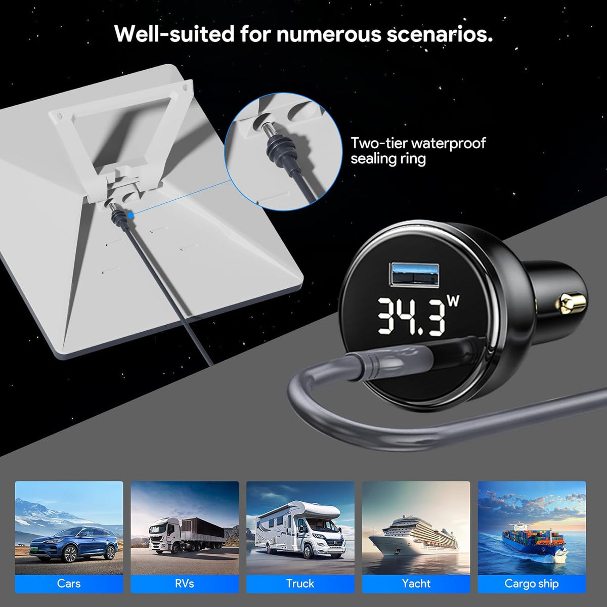 QUIDDITY Starlink Mini Car Adapter DC Power Cable + Cigarette Lighter Adapter 12V-24V with Digital Display, Water-Resistent Car Charging Cord with USB Type-C Port Starlink Mini Accessories(2M/6.5FT)