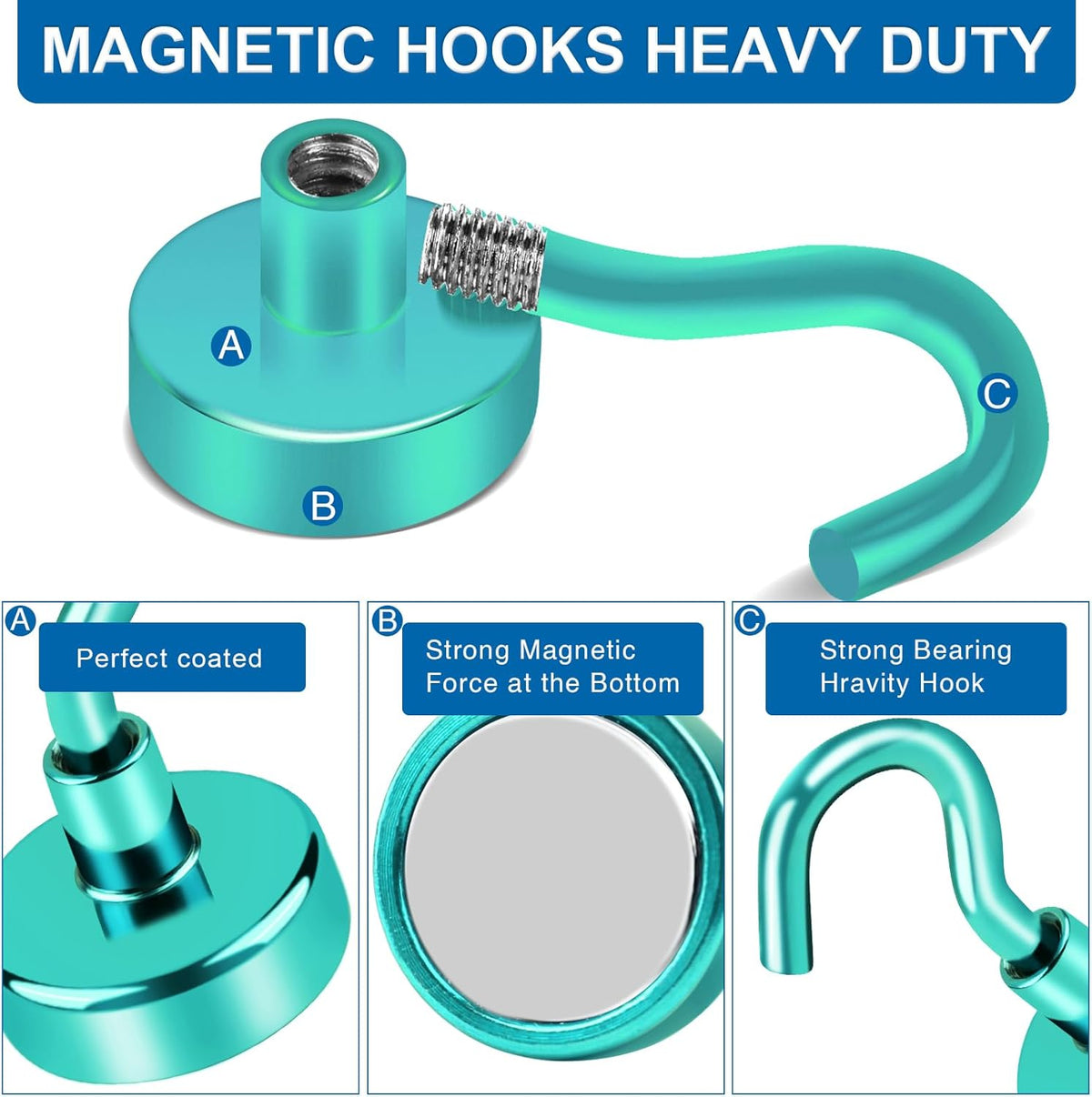 LOVIMAG Cruise Essentials, 150Lbs Door Magnets, Green Magnet Hooks for Cabin Strong Magnetic Hooks for Hanging, Refrigerator, Celling - 6 Pack