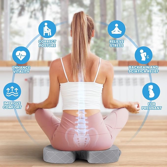 TushGuard Office/Car Seat Cushion, Non-Slip Sciatica & Back Coccyx Tailbone Pain Relief Chair Pad, Memory Foam Butt Pillow for Computer Desk, Wheelchair, Driving (Light Grey, XX-Large)