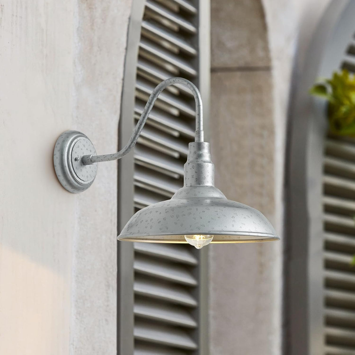 14in Outdoor Gooseneck Barn Lights for Patio, Galvanized Finish Exterior Farmhouse Wall Light Fixtures, Barn Style Porch Wall Sconce for Garage, Front Door