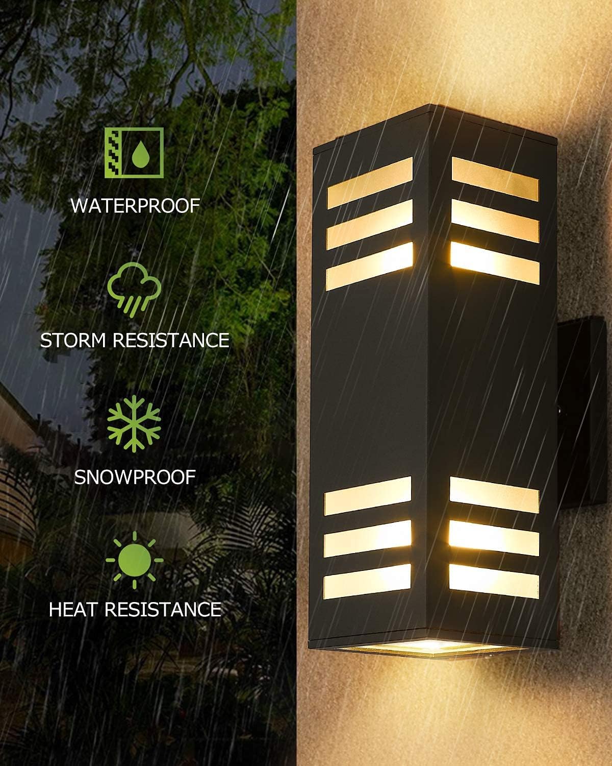 harriet Porch Lights Outdoor Modern - IP64 Waterproof Aluminum and Tempered Glass Cover, 13" Rectangular Up/Down Wall Sconce for Porch, Garage & Patio, Exterior Lighting, Black, 2 Pack
