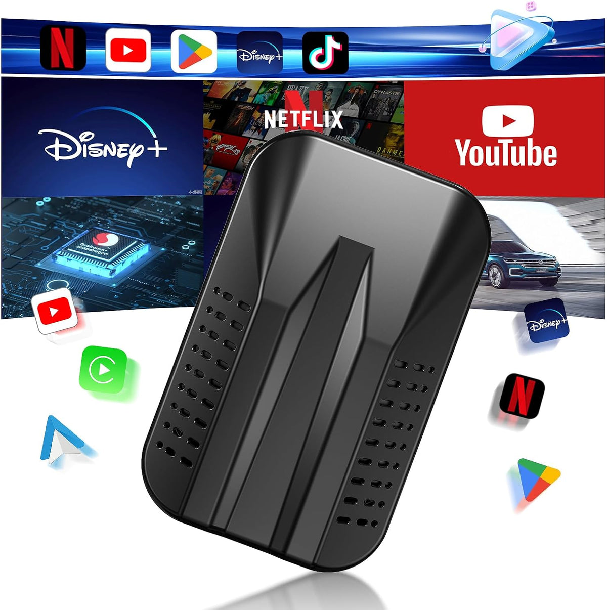 Wireless Carplay & Android Auto Adapter, 2025 Upgrade Carplay Ai Box Support Netflix/YouTube/TikTok/TF Card,Plug&Play, Mirror Link, Easy Setup, for Cars Equipped with OEM Wired CarPlay