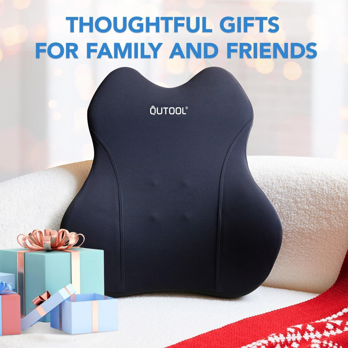 QUTOOL Lumbar Support Pillow for Car, Truck Accessories Travel Essentials, Memory Foam Back Cushion for Driving Seat, Back Pain Relief,Washable Cover, Lower Back Support Fits Most Cars(Black)