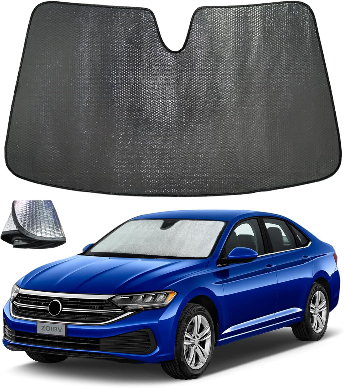 Windshield Sun Shade for Volkswagen VW Jetta 2019-2025 - 5-Layer Bubble Foldable Front Window Shade Sun Visor Accessories - Blocks Heat & UV Rays