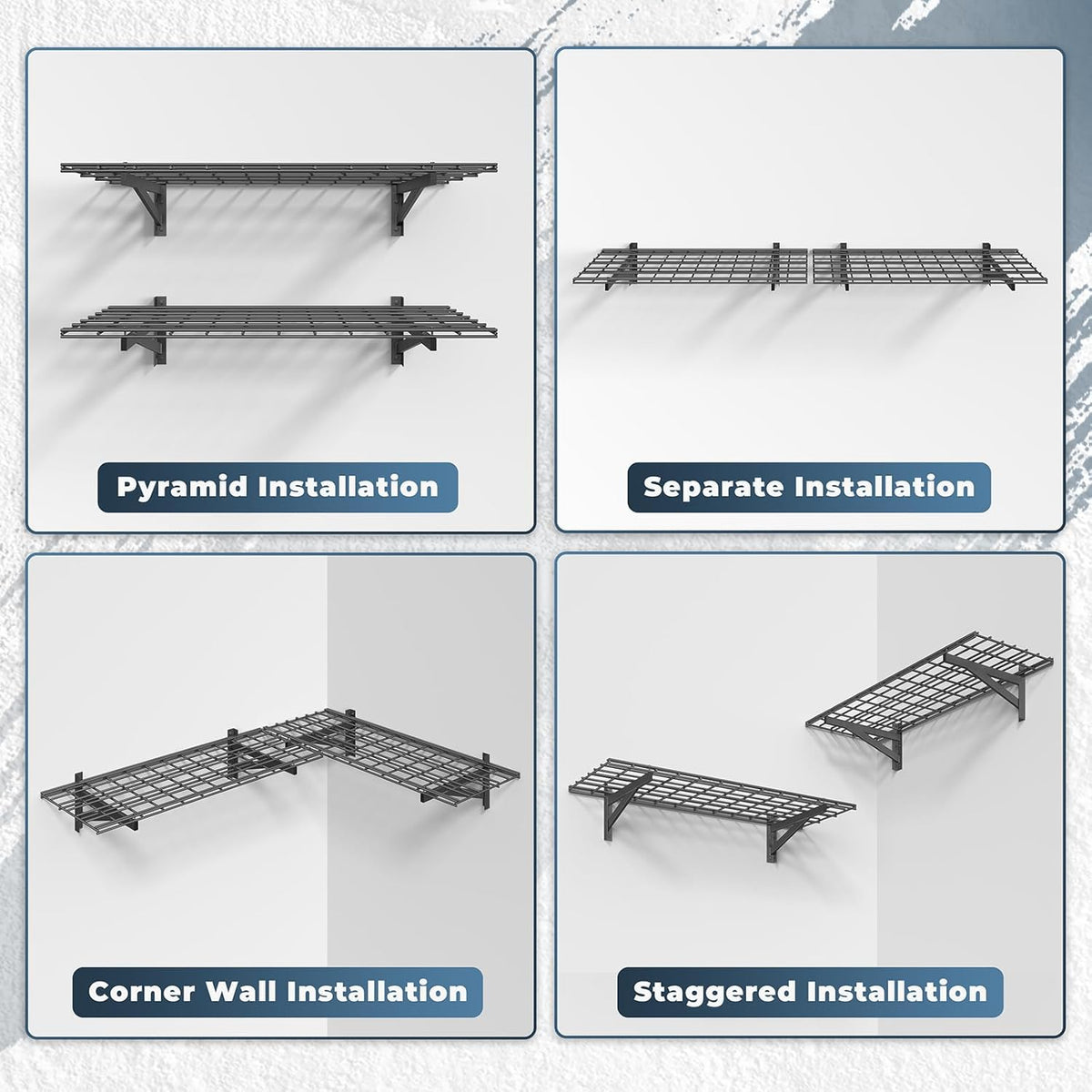 2 Pack Heavy Duty Garage Wall Shelving Set (1.5x4ft), Wall Mounted Garage Shelves 500lbs Capacity, 18"x48" Shelf Storage Rack Floating Shelves, Black