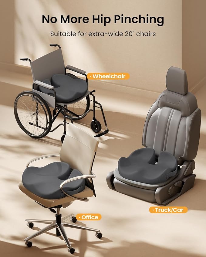 ProtoArc Extra Large Seat Cushions for Office Chairs, Ergonomic Memory Foam Seat Cushion for Home, Extra Cover, Car Seat Cushions for Driving, Pressure Relief Pad for Sciatica - Dark Gray