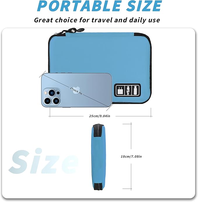 Electronics Organizer,Travel Cord Organizer Pouch, Portable Cable Organizer Bags,Travel Electronic Accessories Storage Case for Cables, Cords, Charger, Phone (Blue)