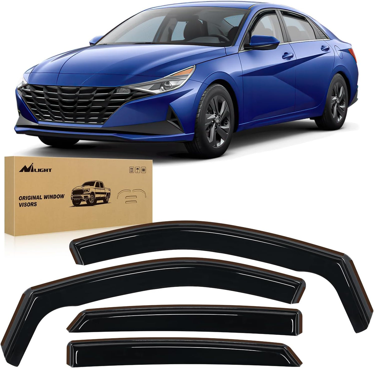 Nilight in-Channel Rain Guards for Hyundai Elantra 2021 2022 2023 2024 2025, Vent Window Visors, Original Window Deflectors-4PCS