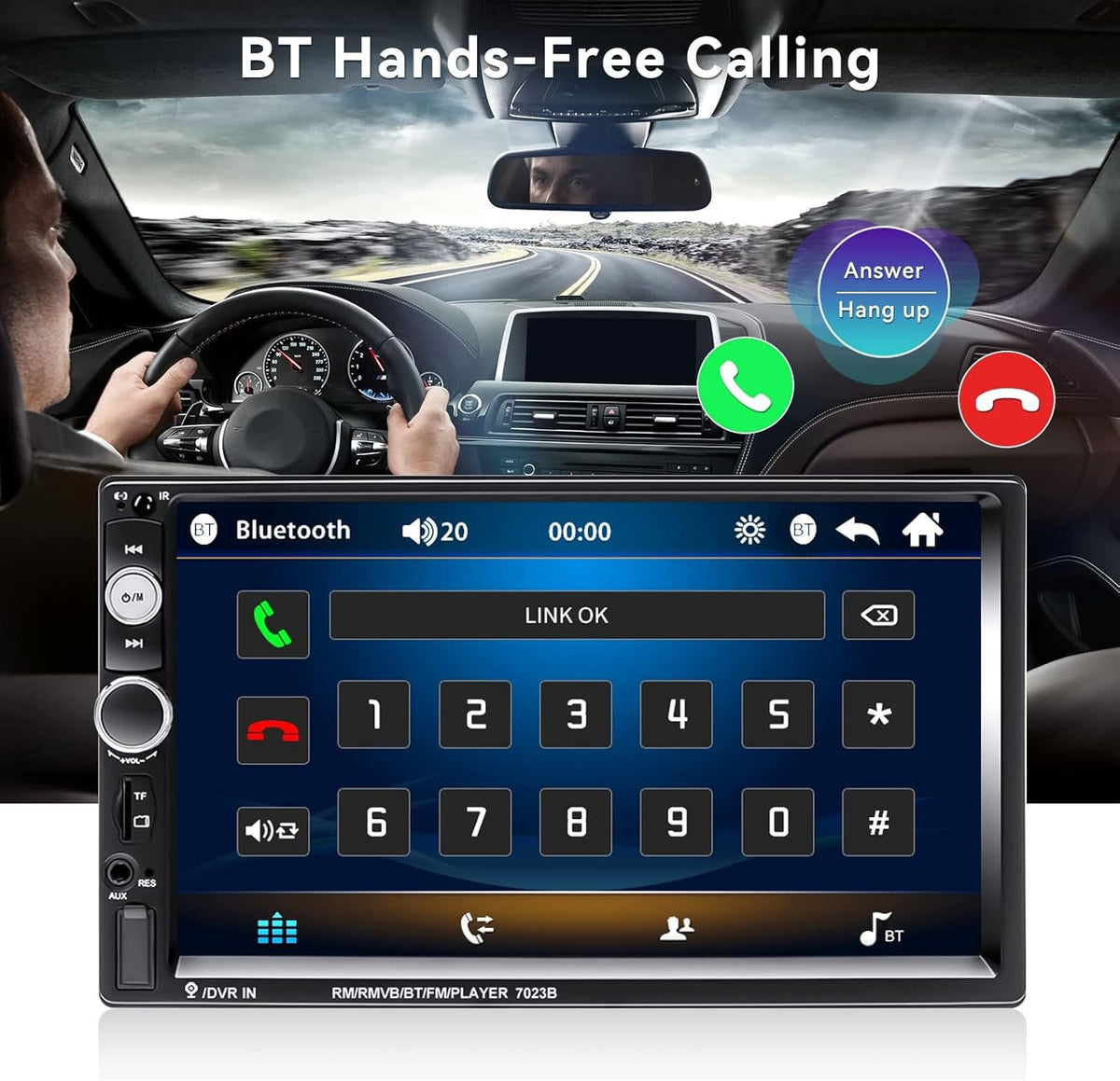 CAMECHO 7" Double Din Car Stereo Audio Bluetooth MP5 Player USB FM Multimedia Radio+ 4 LED Mini Backup Camera with Steering Wheel Remote Support Mobile Phone Synchronization (Used in Android/iOS)